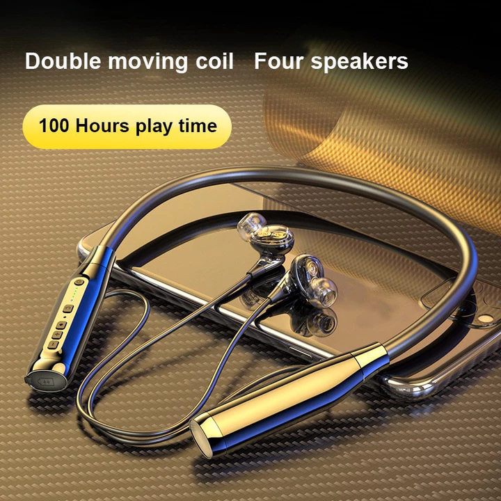 Tai nghe không dây 100 giờ Tai nghe Bluetooth5.0 gắn trên cổ Tai nghe Bass Tai nghe thể thao Tai nghe không dây Tai nghe giảm tiếng ồn thông minh có Mic Abs từ tính
