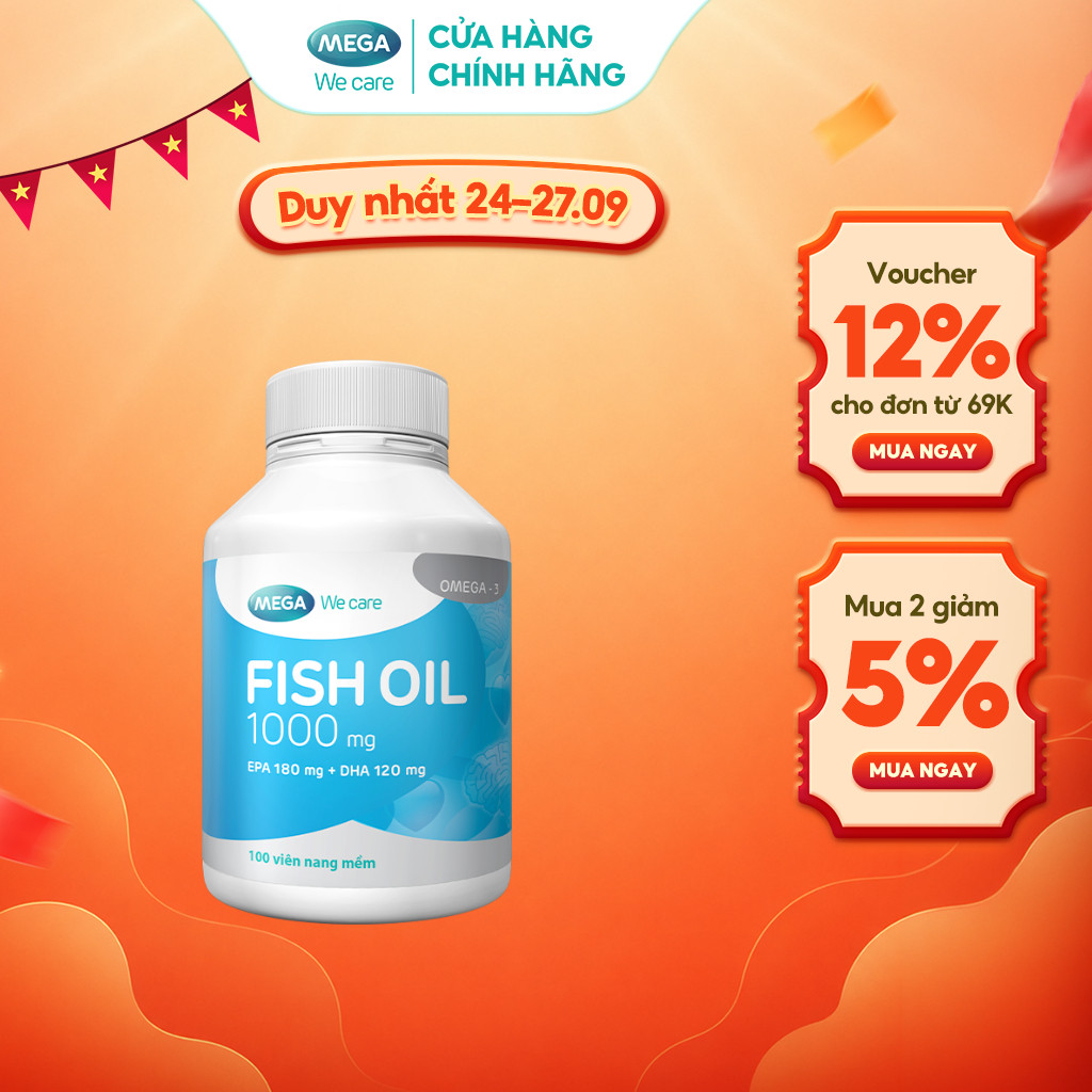 Viên uống dầu cá Omega 3 Mega We Care Fish Oil hỗ trợ thị lực và não bộ, bổ sung DHA và EPA (100 viên) – TPBVSK