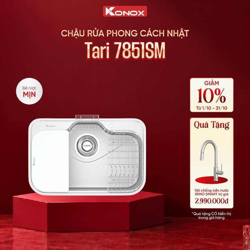 [TẶNG VÒI] Chậu rửa bát inox 1 hố Konox TARI 7851SM phong cách Nhật bề mặt MỊN - Bảo hành 10 năm