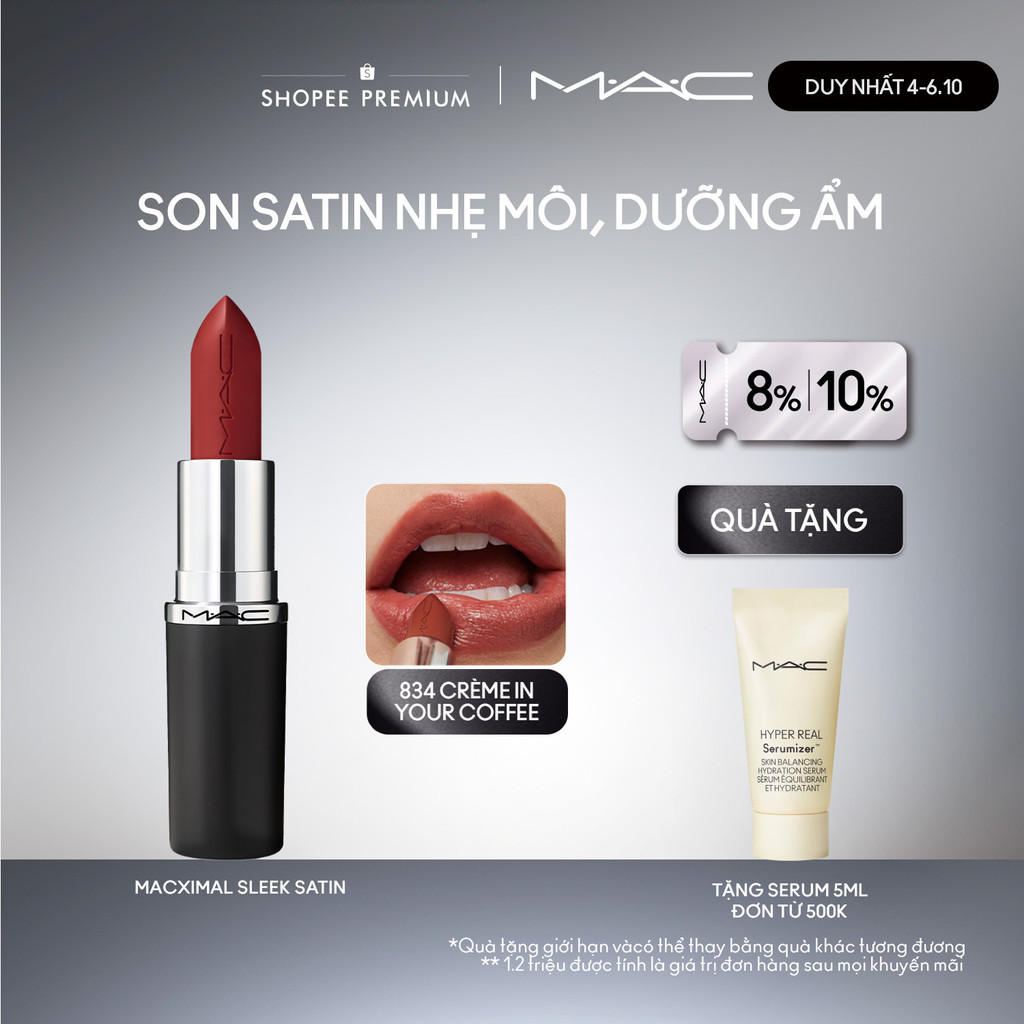 Son MACximal Sleek Satin không chỉ mang đến chất son satin căng bóng, mềm mượt mà còn duy trì độ dưỡng ẩm môi trong 8h