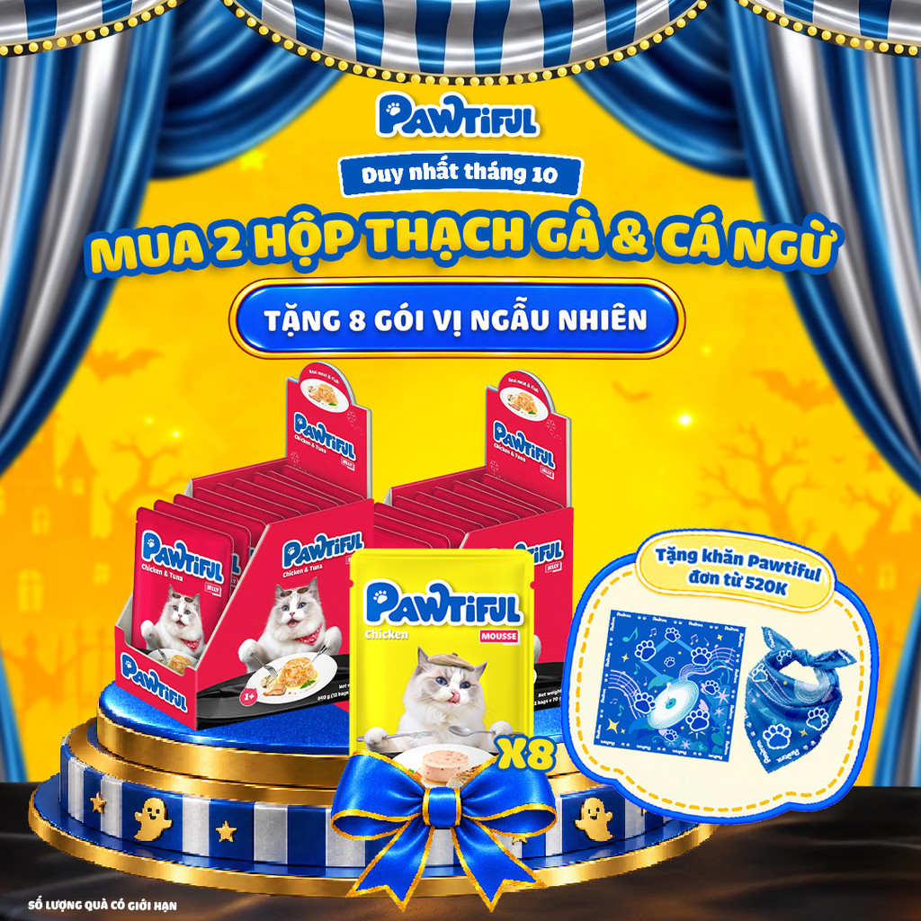 [MUA 2 HỘP TẶNG 8 GÓI] 2 Hộp Pate Pawtiful cho mèo dạng Thạch vị Gà & Cá ngừ 2hộp x12túi x70g