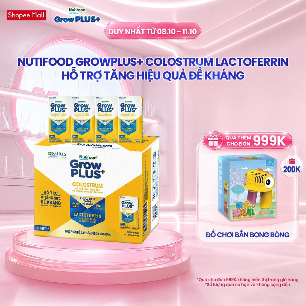 Thùng 24 hộp Sữa bột pha sẵn Nutifood Sweden GrowPLUS+ Colostrum Lactoferrin 110ml