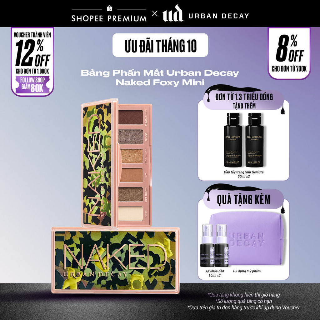 Bảng Phấn Mắt Urban Decay Naked Foxy Mini | 6 Tông Màu Xanh Rêu Khói - Thuần Chay, Bền Màu 12H