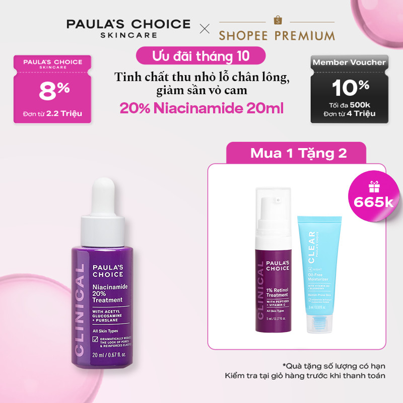 Tinh chất thu nhỏ lỗ chân lông to và làm sáng mịn bề mặt da Paula's Choice Clinical Niacinamide 20% Treatment 20ml 8030