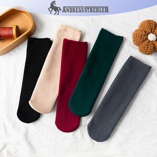 Onetimingfine Nhung Mới Nữ Mùa Đông Ấm Áp Làm Dày Tất Giữ Nhiệt Mềm Mại Thường Ngày Màu Trơn Tất Len Cashmere Nhà Giày Trượt Tuyết Tầng Tất 1 Cặp VN