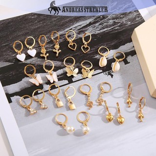 Onetimingfine Trái Tim Mới Trang Sức Nữ Ngọc Trai Khóa Bông Tai Sáng Tạo Cá Tính Bông Tai Bộ Phụ Kiện Thời Trang VN