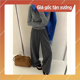 Quần ống rộng sọc tương phản thoải mái phong cách retro Hàn Quốc