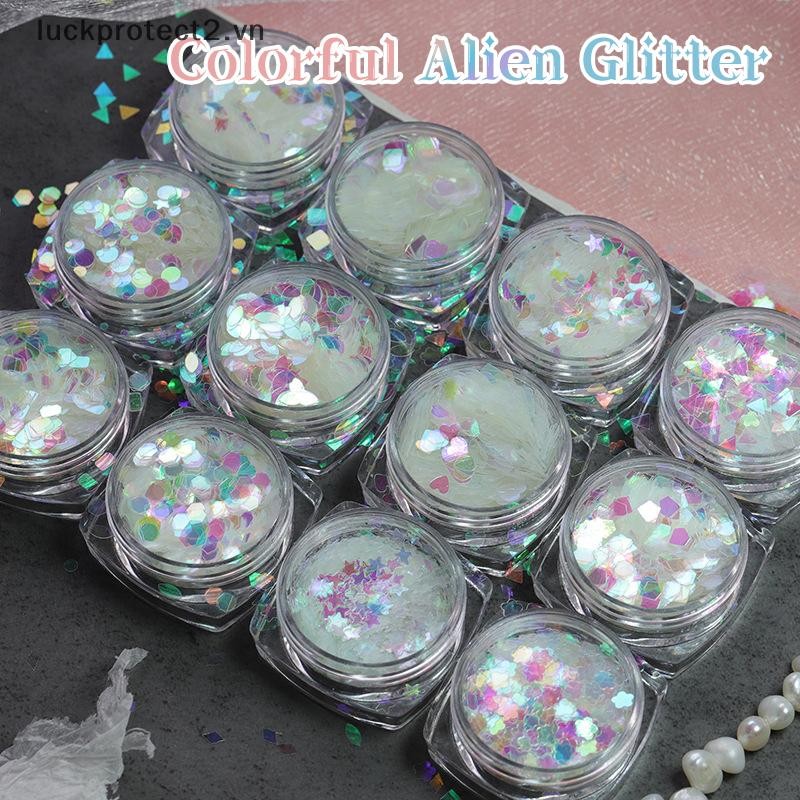 # luckpro # 1Box Nail Art Siêu Lấp Lánh Kim Sa Lấp Lánh Hình Ba Chiều Phía Bắc Móng Tay Nghệ Thuật Kim Sa Lấp Lánh Đèn Laser Flakes Sticker Phụ Kiện DIY Làm Móng Tay.