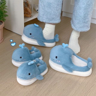 XIXITIAO Dép Cotton Nữ Thu Đông Dễ Thương Ba Chiều Cá Voi Lông Cừu Ấm Áp Trong Nhà Thoải Mái