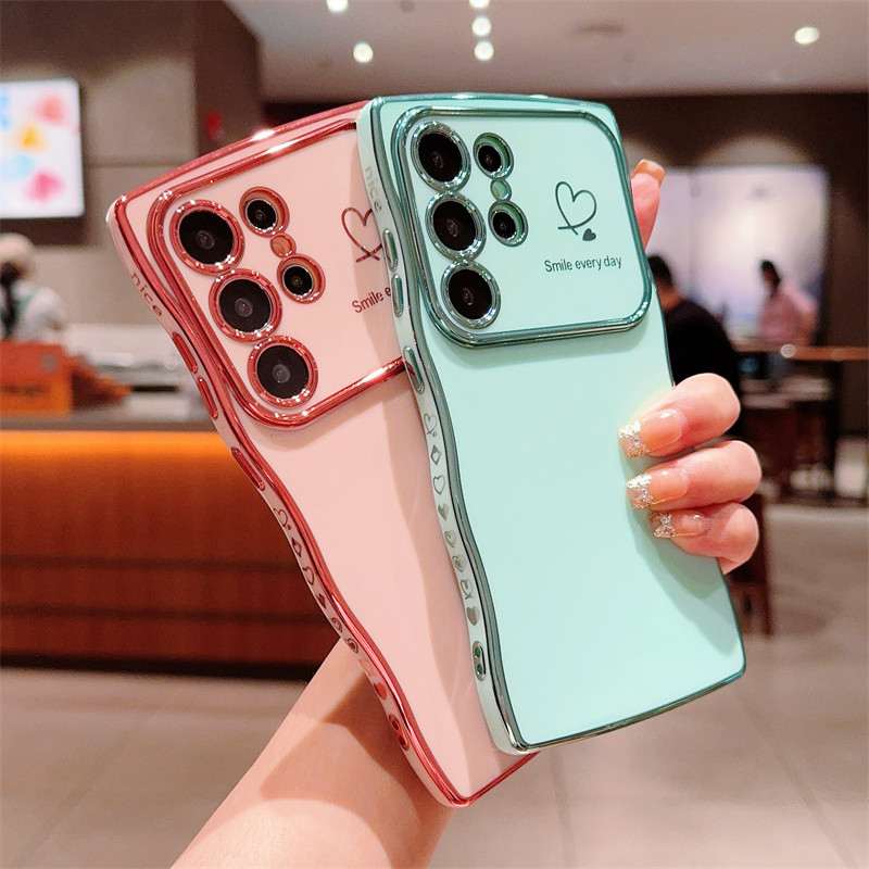 Ốp điện thoại TPU mềm mạ sóng Luxur cho Samsung Galaxy S25 S24 FE S25 S24 S23 UItra Plus Vỏ điện thoại chống sốc hình trái tim tình yêu