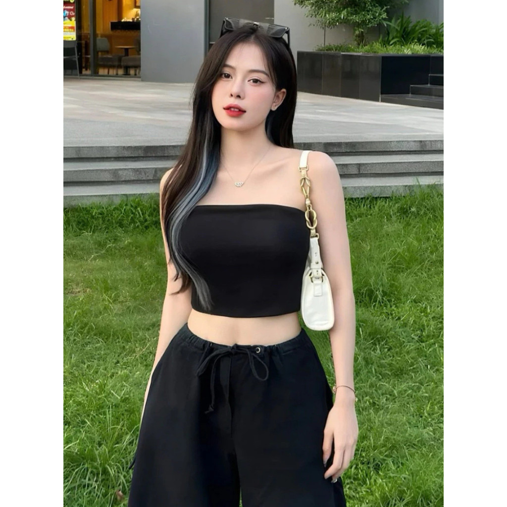 [Có Mút] Áo Quây Ống Kiểu Croptop Hai Lớp Ôm Sát Cotton, Gợi Cảm, Xinh Xắn_A655
