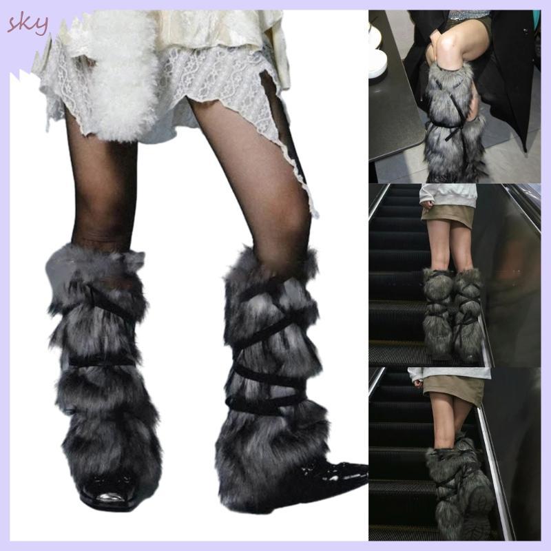 Bộ Giày Boots và Tất Lông Phong Cách Goth Punk Cho Mùa Đông Ấm Áp