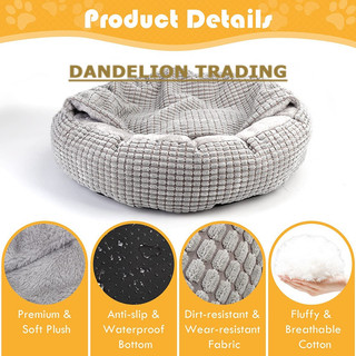 [DELION] Giường cho chó có mũ trùm đầu lông tơ chỉnh hình bánh rán tròn cho thú cưng Cuddler Giường làm dịu lo âu có thể giặt được Mềm mại chống trượt Hang mèo