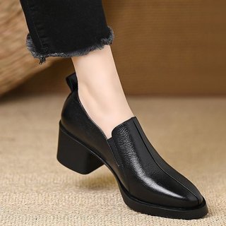 Giày Cao Gót Nữ Mũi Nhọn Dày Gót Miệng Sâu Slip On Thời Trang