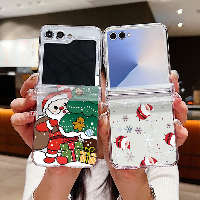 Giáng Sinh Dễ Thương Trong Suốt Ốp Lưng Điện Thoại Samsung Galaxy Z Flip 7 Flip 6 Flip 5 Flip 4 5G Full Bản Lề Gấp Cứng PC Dành Cho Samsung Z Flip7 Flip6 Flip5 Flip4 Flip3