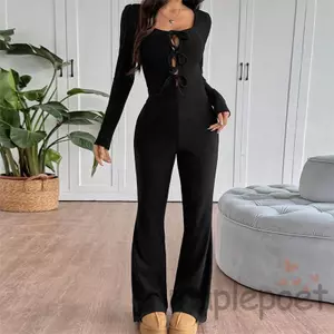 MAPLEPOET - Bộ Áo Liền Quần Dài Tay Co Giãn Cao Màu Trơn