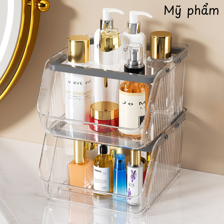 Hộp Đựng Đồ Đa Năng Xếp Chồng, Kệ Xếp Bình Sữa, Mỹ Phẩm Có Quai Cầm Nhựa PP Cứng Cáp