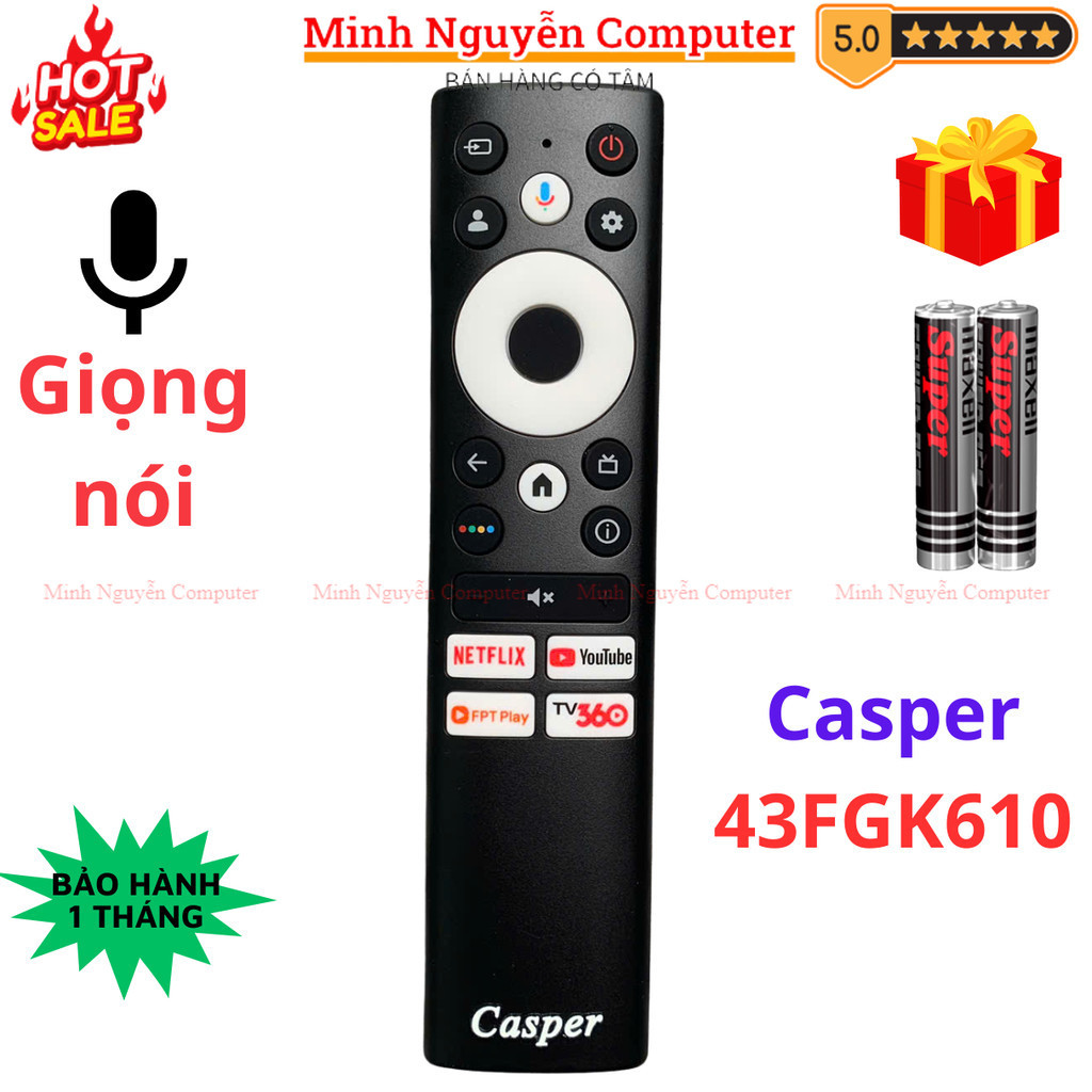 Remote điều khiển tivi Casper Mã 10, giọng nói, casper 43FGK610 - Tặng ...