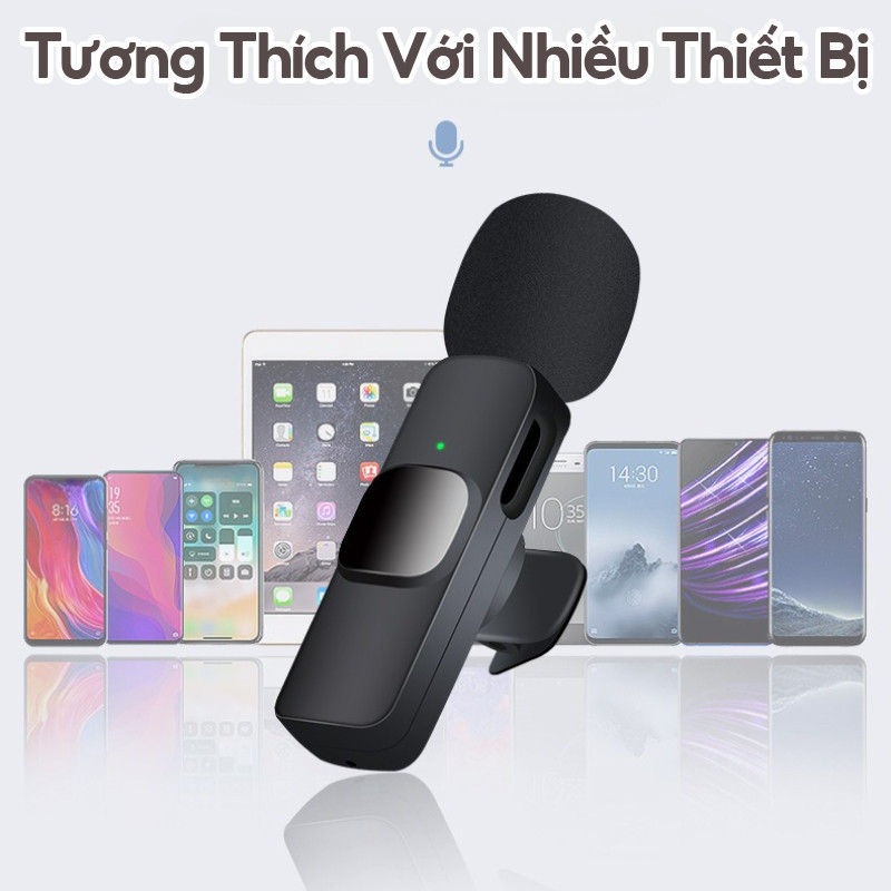 Micro Thu Âm Không Dây,Mic thu âm không dây cài áo lọc tiếng ồn model K9,Khoảng cách thu âm xa,Hỗ trợ điện thoại di động