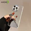 Mạ Gương Bạc Ốp Điện Thoại Cho iPhone 17 Air 16E 16 15 14 Plus 13 12 11 Pro Max XS Max X XR 8 7 6 6S Plus SE 2020 2022 Vỏ Khung Kim Cương Lấp Lánh Vỏ Gương Trang Điểm Mặt Sau