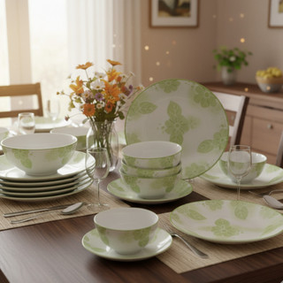 Set chén đĩa sứ trang trí lá xanh Bông 79 – dùng cho gia đình, nhà hàng, quà tặng sang trọng