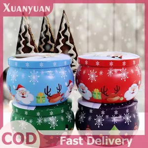 XUAN Giáng Sinh Thiếc Tròn Thiếc Kẹo Hộp Kẹo Quà Tặng Giáng Sinh Thơm Thiếc Tròn Lọ Nến VN