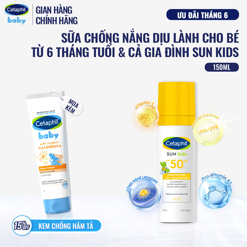 Sữa chống nắng dịu lành cho làn da nhạy cảm của bé từ 6 tháng tuổi CETAPHIL BABY SUN KIDS 150ML