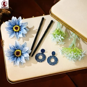 Mới Phong Cách Trung Hoa Nhân Tạo Hoa Cô Dâu Kẹp Tóc Bộ Bông Tai Cho Buổi Sáng Áo Hanfu Chụp Ảnh Truyền Thống Cưới Phụ Kiện
