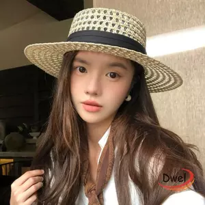 Mũ Rơm DWEL, Mũ Chống Nắng Mùa Hè Vành Rộng Có Thể Điều Chỉnh, Chống Tia UV Pháp Thoáng Khí Thanh Lịch Flat Top Mũ Dành Cho Nữ