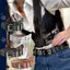 VFZ Thời Trang Nam Nữ Phong Cách Punk Dây Xích Dây Có Thể Điều Chỉnh Ngôi Sao Rỗng Đôi Ngực Bule Kim Loại Bule Da Jeans Dây Thắt Lưng OTE