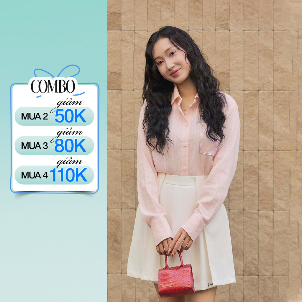 Áo Sơ Mi Nữ GUMAC - Gmorning Form Suông Rộng Chất Xô Sọc Thêu Túi Trước Trẻ Trung YAG01025