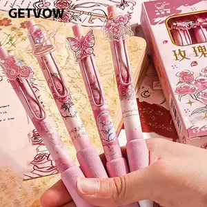 GETVOW 4 Cái / bộ Bút Gel, Bướm Miếng Dán 0.5 Mm Mực Đen Bút Trung Tính, Nhanh Khô Mềm Cầm Bấm Loại Chữ Ký Bút Quà Tặng