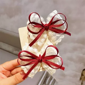 Ren Nặng Hàn Quốc Mũ Đội Đầu Ren Mũ Đội Đầu Tóc Bé Gái Handmade Kẹp Nơ Phong Cách Sang Trọng Trẻ Em Kẹp Tóc