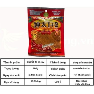 Bột Ớt Tứ Xuyên Kuntai 100g - Gia Vị Tê Cay 1+2 Chấm Đồ Nướng, Lẩu Haidilao,Ướp Thịt Nướng Chuẩn Vị