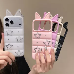 Áo khoác chần bông kim cương ngôi sao năm cánh dành cho bé gái Tương thích với vỏ điện thoại iPhone 17 Promax