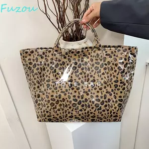 Túi tote in họa tiết da báo FUZOU, Túi xách in chữ dung tích lớn chống thấm nước, Túi tote di động Túi đeo dưới cánh tay Túi lưu trữ Túi đeo nách nữ