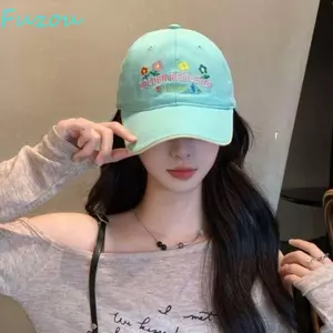 Mũ bóng chày hoa FUJIOU, Mũ chống nắng thêu chữ phong cách Hàn Quốc, Màu kẹo giải trí Snapback Mái hiên rộng Mũ đạt đỉnh mùa hè