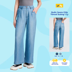 Quần Jean Nữ Giấy YODY chất liệu Tencel, dáng suông, có ciết ly, cạp chun phía sau TRA - WCJE25S066
