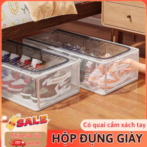 Hộp Đựng Giày LUMERA HOME Gấp Gọn Khung Thép, Lưới PVC Chống Thấm, Nắp Trong Suốt Có Quai Xách