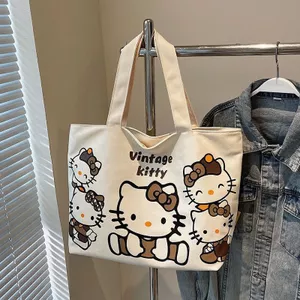 2025 Hoạt Hình Đi Lại Vai Tote HelloKitty Túi Vải Túi Tote Trang Điểm Lưu Trữ Túi Vải Nhỏ Di Động