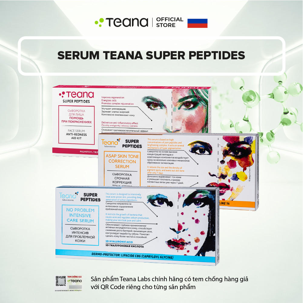 Serum Teana SUPER PEPTIDES giảm đỏ, mụn viêm/mụn ẩn/ phục hồi da nhạy cảm/ dưỡng trắng mờ thâm 10ml/20ml