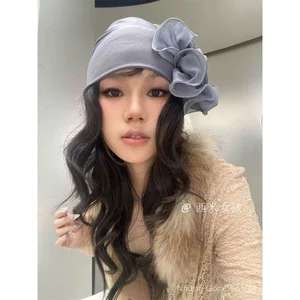 Simi Girl Phong Cách Hàn Quốc Màu Xám Ba Chiều Mũ Đầu Hoa Lớn Thời Trang Đơn Giản Mũ Mỏng