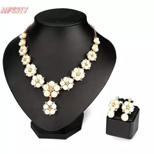 HFSHY 1 Bộ Bông Tai Nelace Giả Ngọc Trai Hoa Kim Cương Giả Sang Trọng Nữ Cô Gái Nelace Dangle Bông Tai Cưới Trang Sức Quà Tặng VN