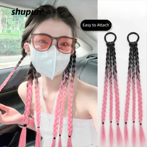 SHUPUN 1 Cặp Tóc Giả Bện Quyền Anh, Tóc Giả Thay Đổi Dần dần Bím Tóc Giả, Tóc Tổng Hợp Nữ Ins Y2K Mô Phỏng Tóc Giả Màu Chiên Bột Xoắn Phong Cách Bím Bẩn