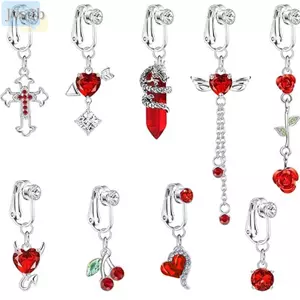 Nhẫn Bụng Không Xuyên JVSUB, Nhẫn Bụng Giả Dài Rốn Dangling, Thiết Kế Hình Trái Tim Giả Kẹp Trên Nút Bụng Trang Sức Cơ Thể