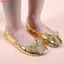 THEGIRL8B Belly Dancing Shoes, Bowknot Golden Indian Dance Shoes, Thoải Mái Mũi Tròn Da Cuộn Lên Ballerina Flats Prom