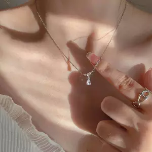 < Honeyba > Mặt dây chuyền thả nước thời trang Dây chuyền xương đòn Nelace dành cho nữ Hợp thời trang Đơn giản Kim cương giả nhỏ Trang sức Tính khí Tiệc cưới Quà tặng đẹp