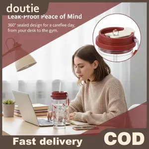 Bình Nước Doutie 580Ml Cho Học Sinh Cốc Nhựa Ống Hút Đôi Phong Cách Anh Đào Cho Thư Viện Trường Học Du Lịch Thể Thao VN