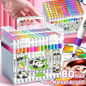 Màu Acrylic Marker 48/60/80 Màu Cao Cấp Bộ Vẽ Tranh Học Sinh Ngòi Brush An Toàn Cho Bé Màu Sáng Rực