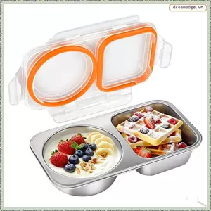 Hộp đựng đồ ăn nhẹ kín khí có thể tái sử dụng bằng thép không gỉ 400ml Hộp đựng đồ ăn nhẹ 2 ngăn có nắp Hộp Bento chống rò rỉ